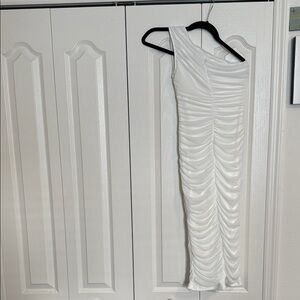 Amazon White One-Shoulder Ruched Dress